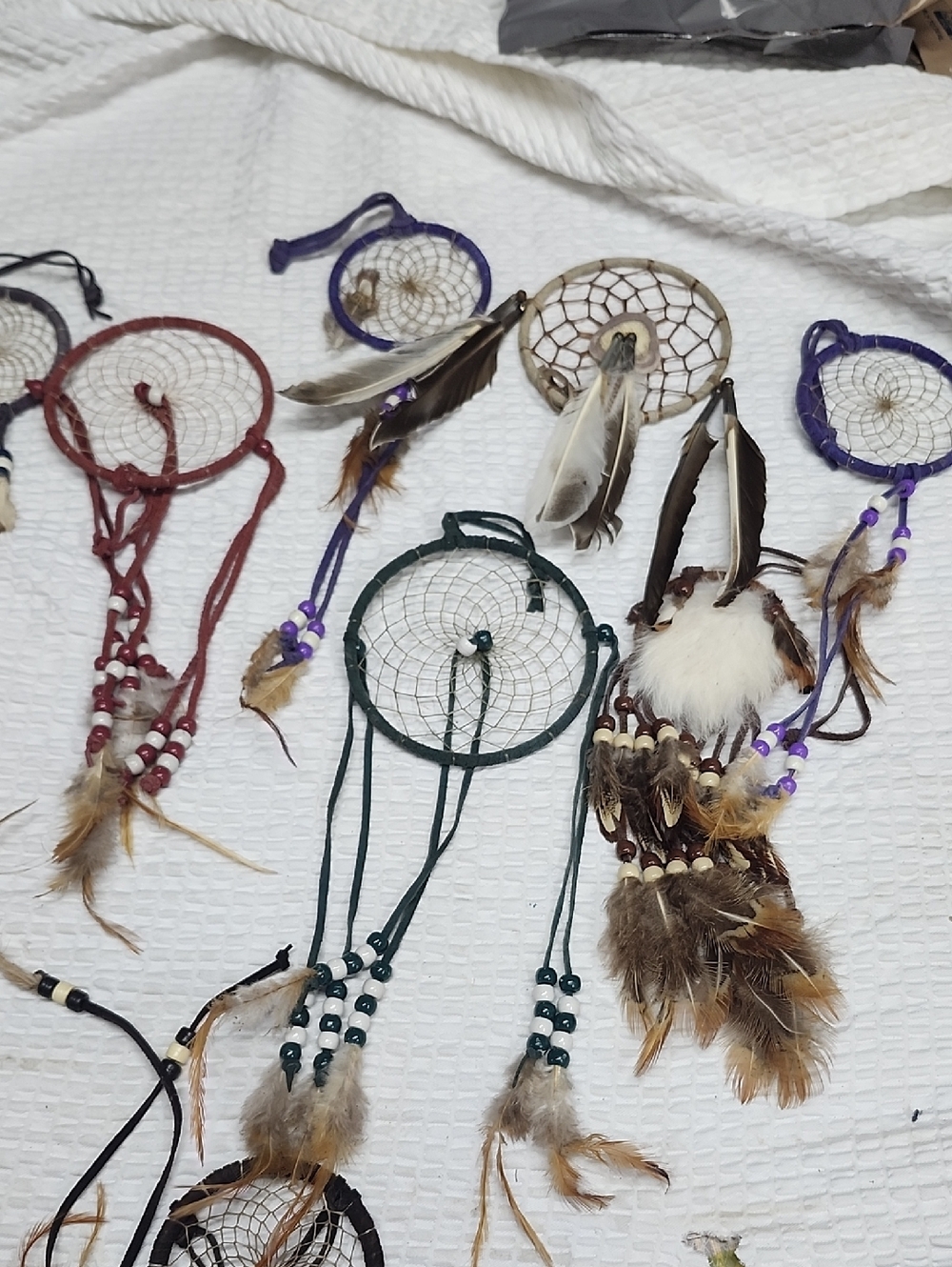 Handmade Dreamcatchers - Assorted Green, Purple, Red, Tan Feathers
